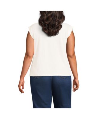 Women's Plus Size Linen Blend Cap Sleeve Gathered Shoulder Tee