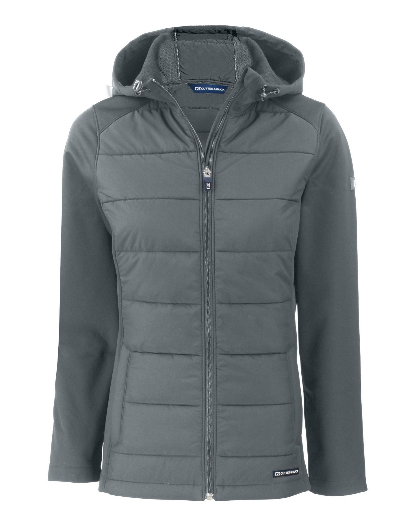 Женские куртки Cutter & Buck Evoke Hybrid Softshell Full Zip Hooded Long SleeveJacket, цвет: Серый — фото 2