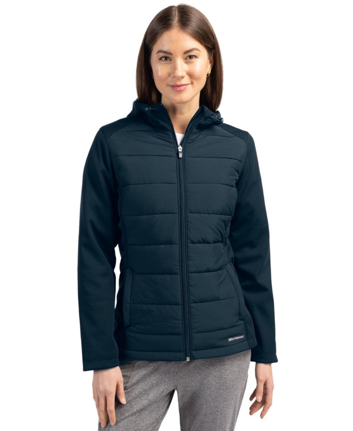 Women's Evoke Hybrid Softshell Recycled Full Zip Hooded Jacket - Navy blue