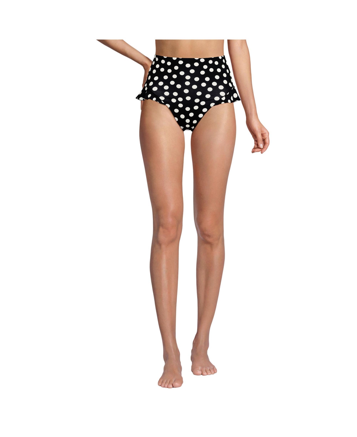 Women's Ruffle High Waisted High Leg Bikini Bottoms - Black/egret white tossed dots