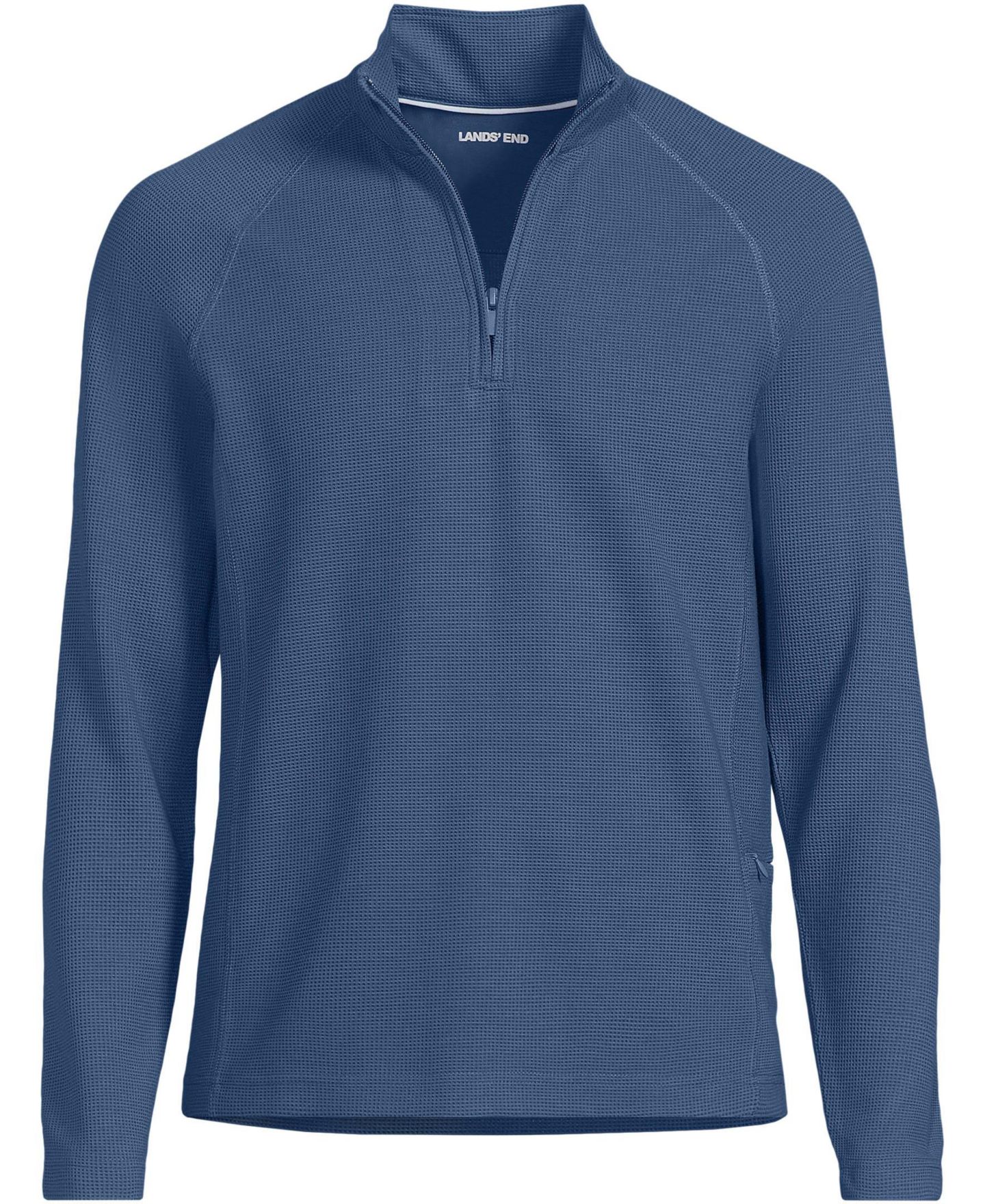 Мужская толстовка на молнии Lands' End Long Sleeve Waffle Quarter Zip, цвет: Светлый индиго синий — фото 3