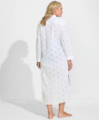 Plus Size Eyelet Button Down Maxi Cover-up Dress