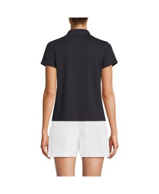 Women's Linen Blend Short Sleeve Button Front Polo Top