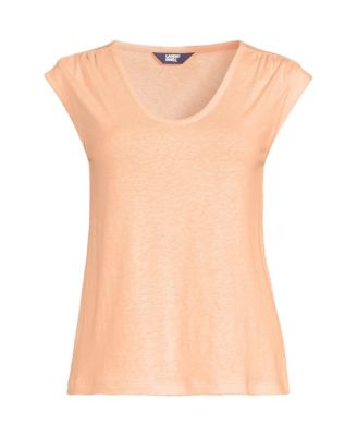 Women's Linen Blend Cap Sleeve Gathered Shoulder Tee