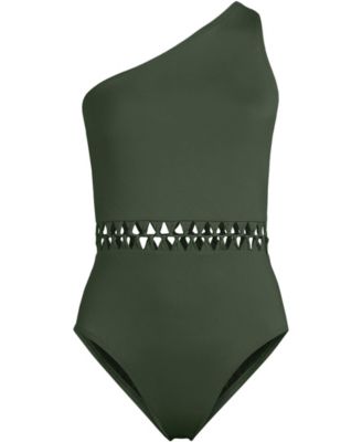 Women's Macrame One Shoulder High Leg One Piece Swimsuit