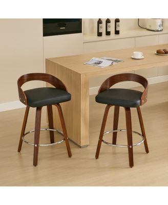 2-Pc. Wood Cushioned Low-Back 24.8'' Swivel Counter Height Stools