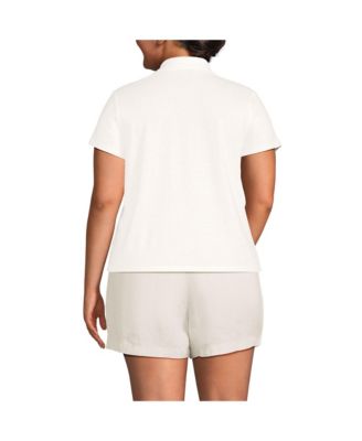 Women's Plus Size Linen Blend Short Sleeve Button Front Polo Top