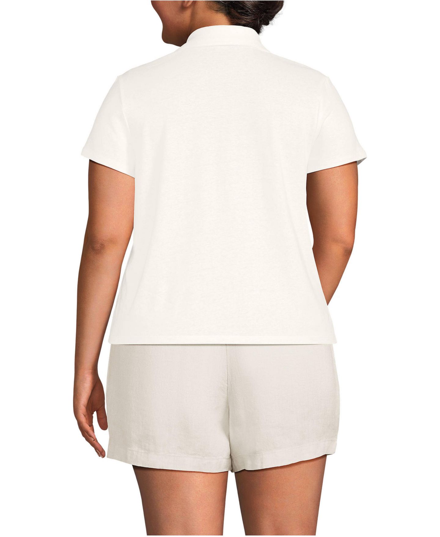 Женский топ Lands' End Plus Size Linen Blend Short Sleeve Button Front Polo, цвет: Слоновая кость — фото 2