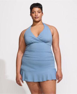 lacoste pique halter dress Lands' End Women's Ruffle Hem Mini Swim Swimsuit ProductID: 85466
