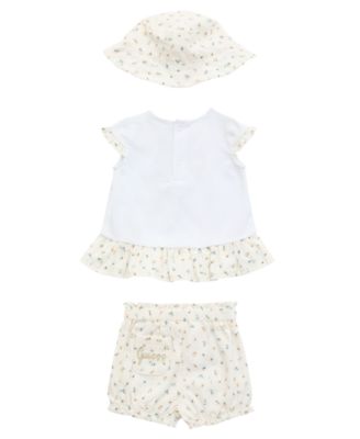 Baby Girls 3-Piece Short Sleeve T-Shirt, Shorts, and Bucket Hat Set