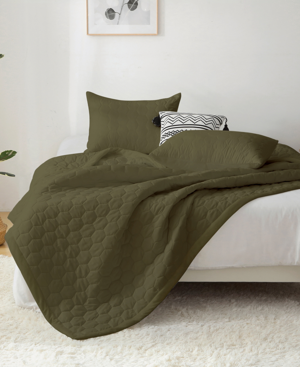 St. James Home Mini Honeycomb Down Alternative Blanket Set, Twin In Green