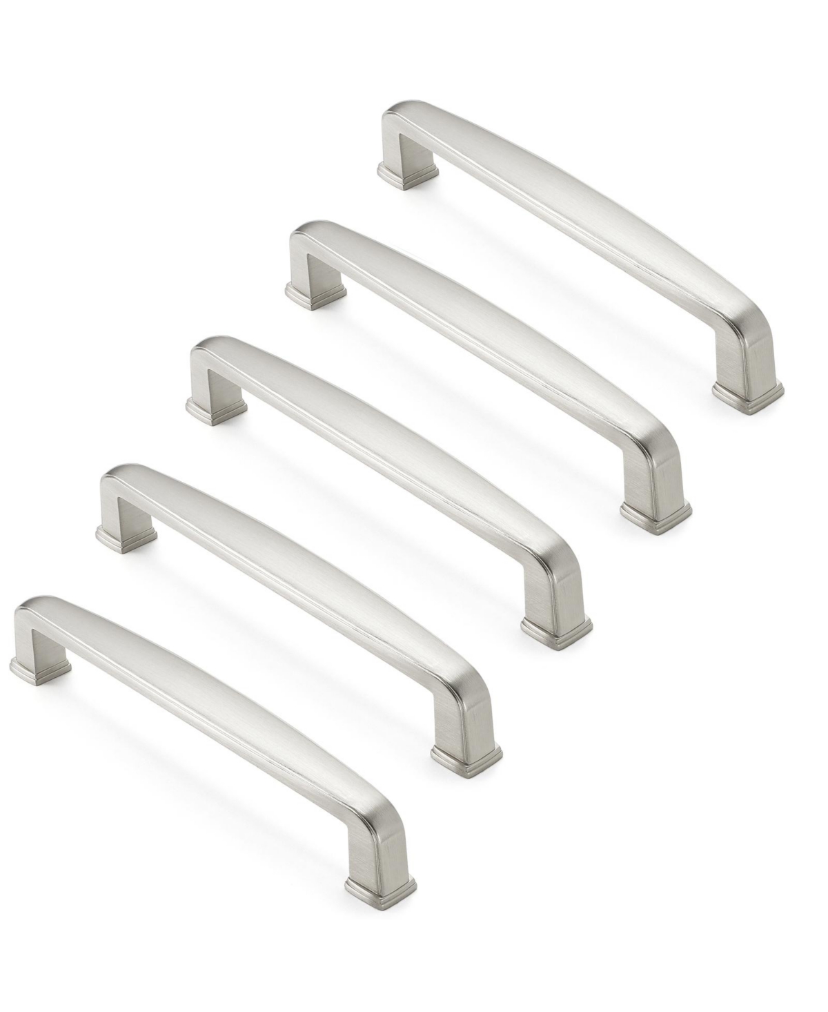 5 Pack Solid Kitchen Cabinet Handles (5" Hole Centers) - Drawer/Door Hardware - Style T765 - Satin Nickel - Satin nickel