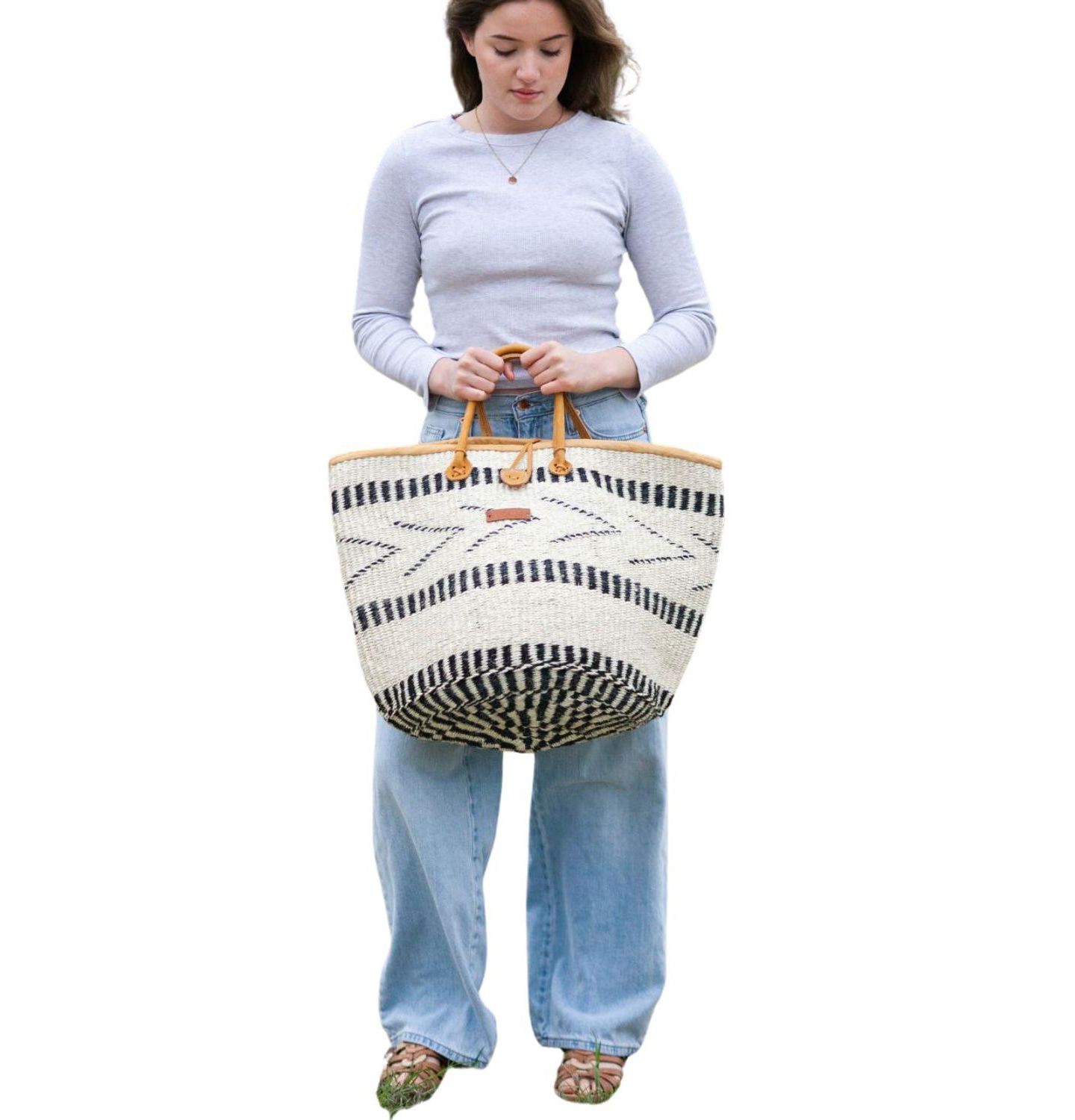Женская сумка SAWA SAWA Balance Point Handwoven Straw Sisal Basket, цвет: Белый / Чёрный — фото 7