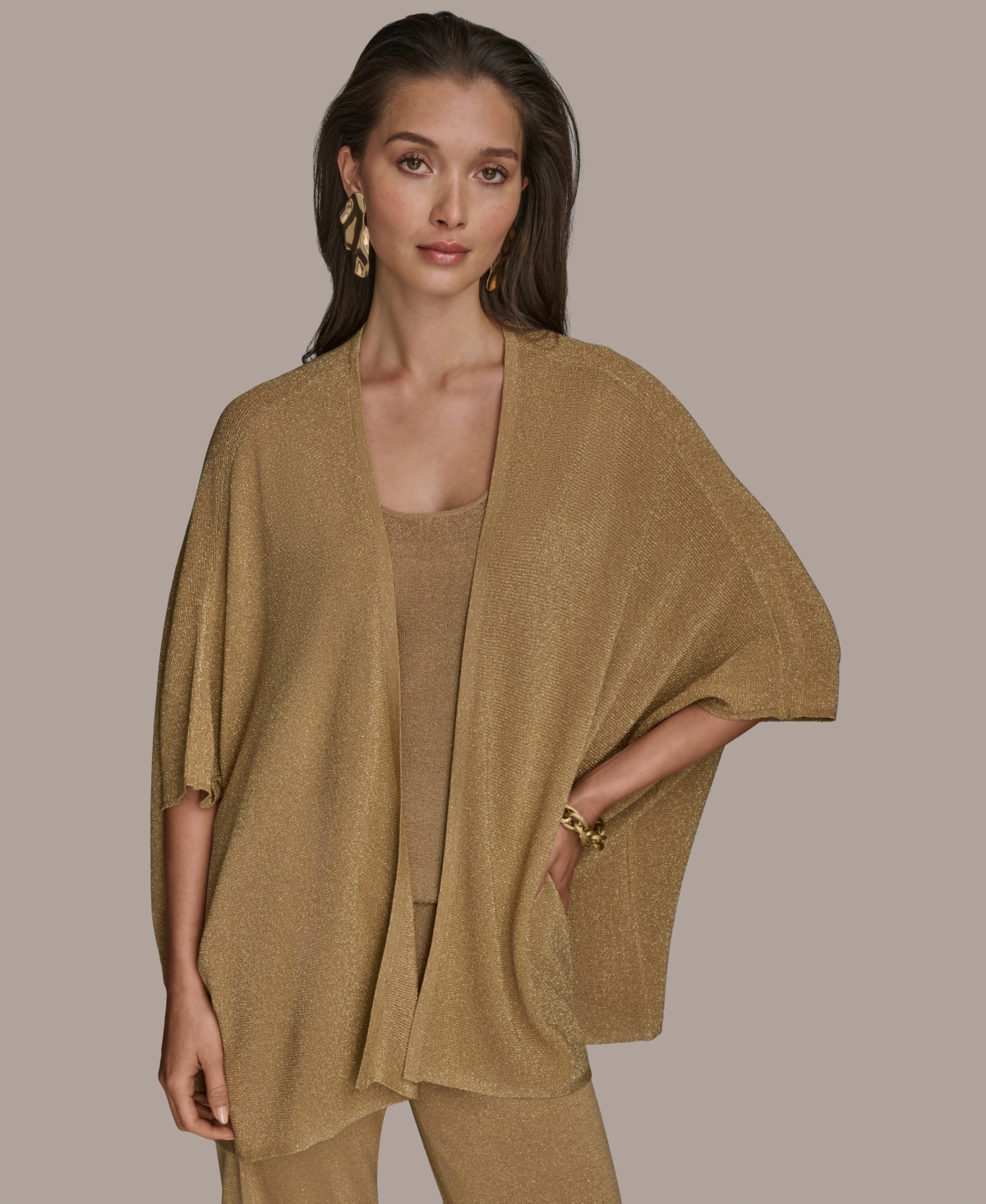 Women's Metallic Open-Front Cardigan - Fawn