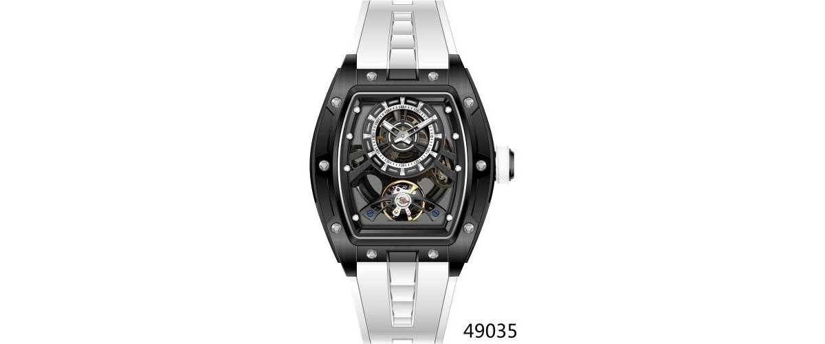 Men's 49035 S1 Rally Automatic 3 Hand Black Dial Watch - White