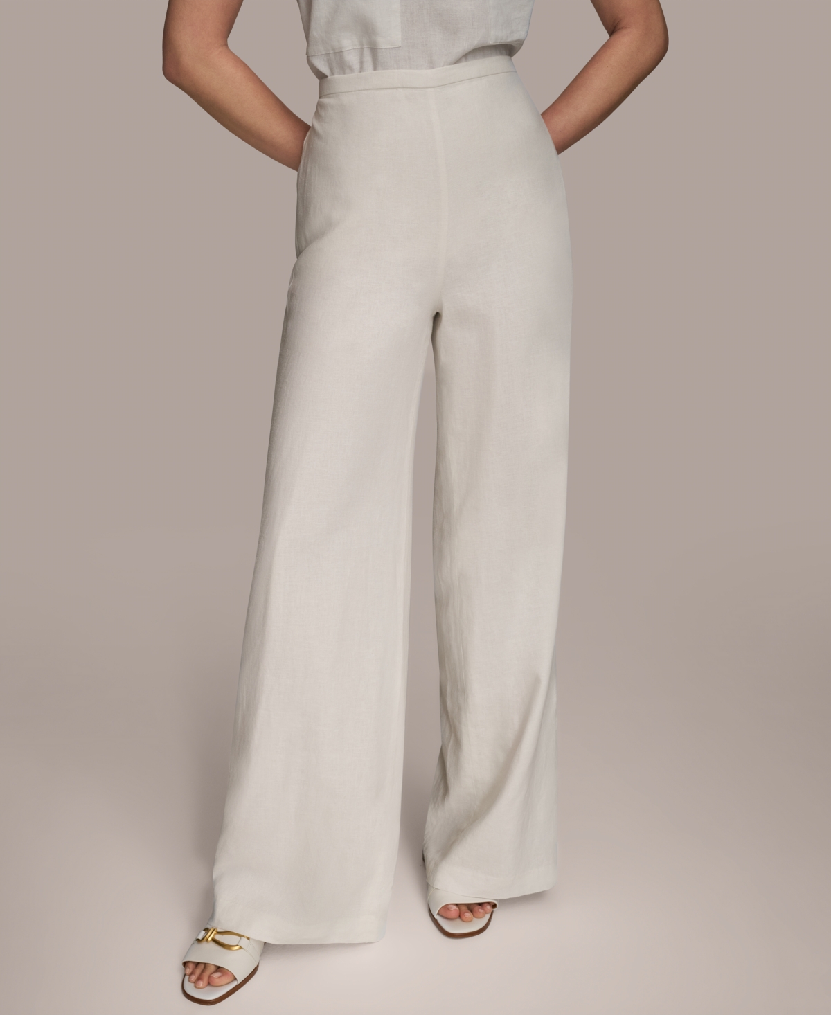 Women's Linen-Blend Wide Leg Pants - Scuffed Citron