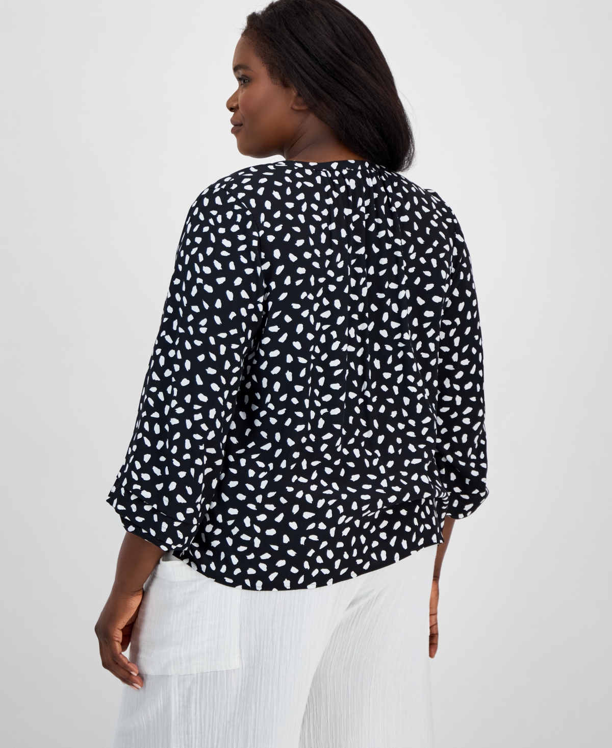 ON 34TH TRENDY PLUS SIZE PAINT DOT BUTTON-FRONT BLOUSE, EXCLUSIVELY AT MACY'S 