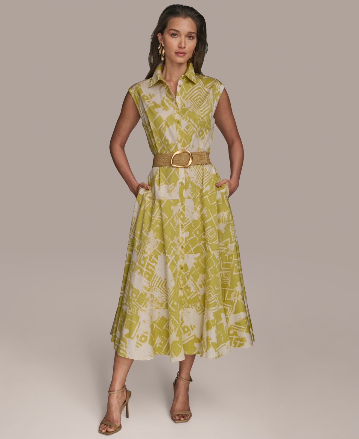 Donna Karan Women's Cap Sleeve Printed Shirt Dress