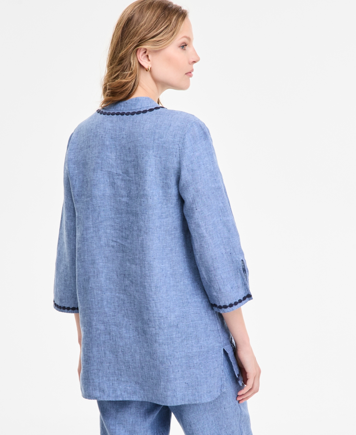 CHARTER CLUB WOMEN'S 100% LINEN 3/4-SLEEVE TUNIC TOP, EXCLUSIVELY AT MACY'S 