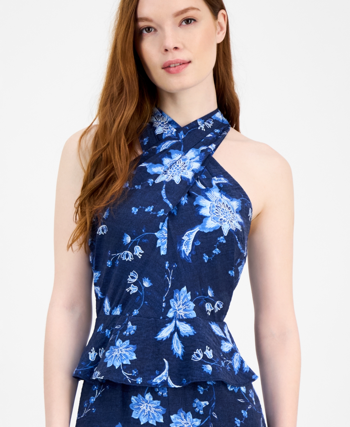 Tommy Hilfiger Women's Floral-print Peplum Halter Jumpsuit