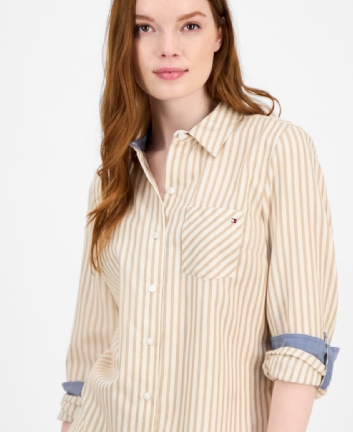 Tommy Hilfiger Women's Striped Roll-tab Shirt