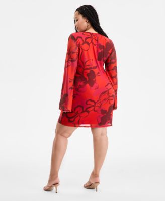 Plus Size Printed Mesh Mini Dress