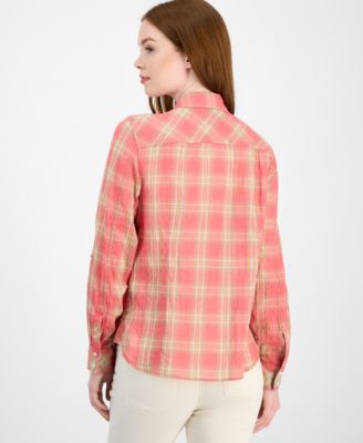 Women's Crinkled Plaid Roll-Tab Shirt