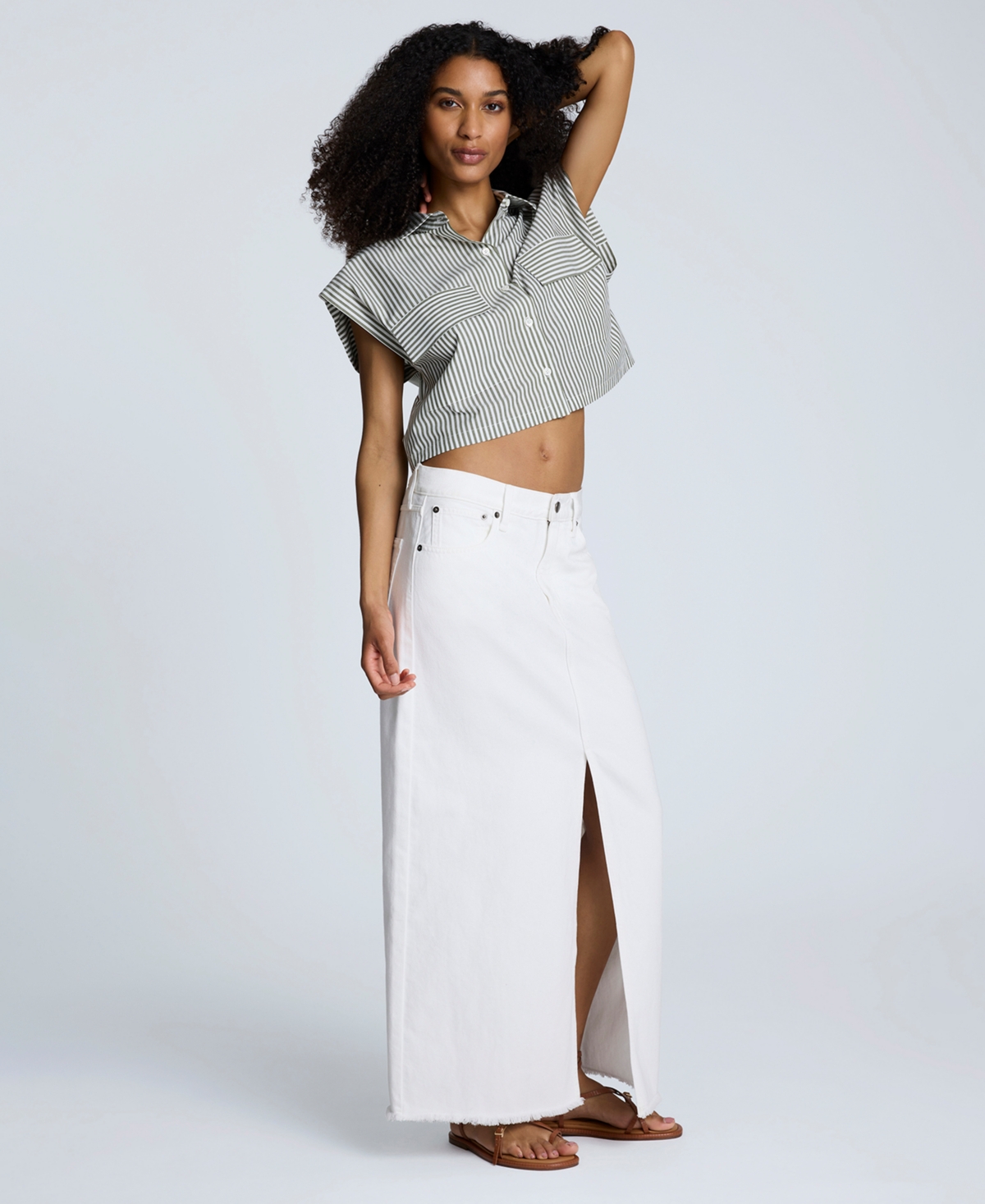Women's Fray-Hem Slit-Front Maxi Skirt - Pure White