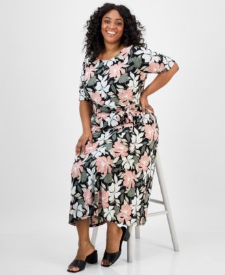 Plus Size Floral-Print Midi Dress