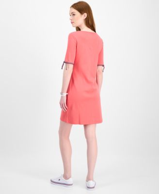 売れ筋商品|||トミー ヒルフィガー カットソー トップス レディース Women's Cotton Boat-Neck Tie-Sleeve T-Shirt Sky Captain Tommy Hilfiger Women's Cotton Boat-Neck Tie-Sleeve T-Shirt