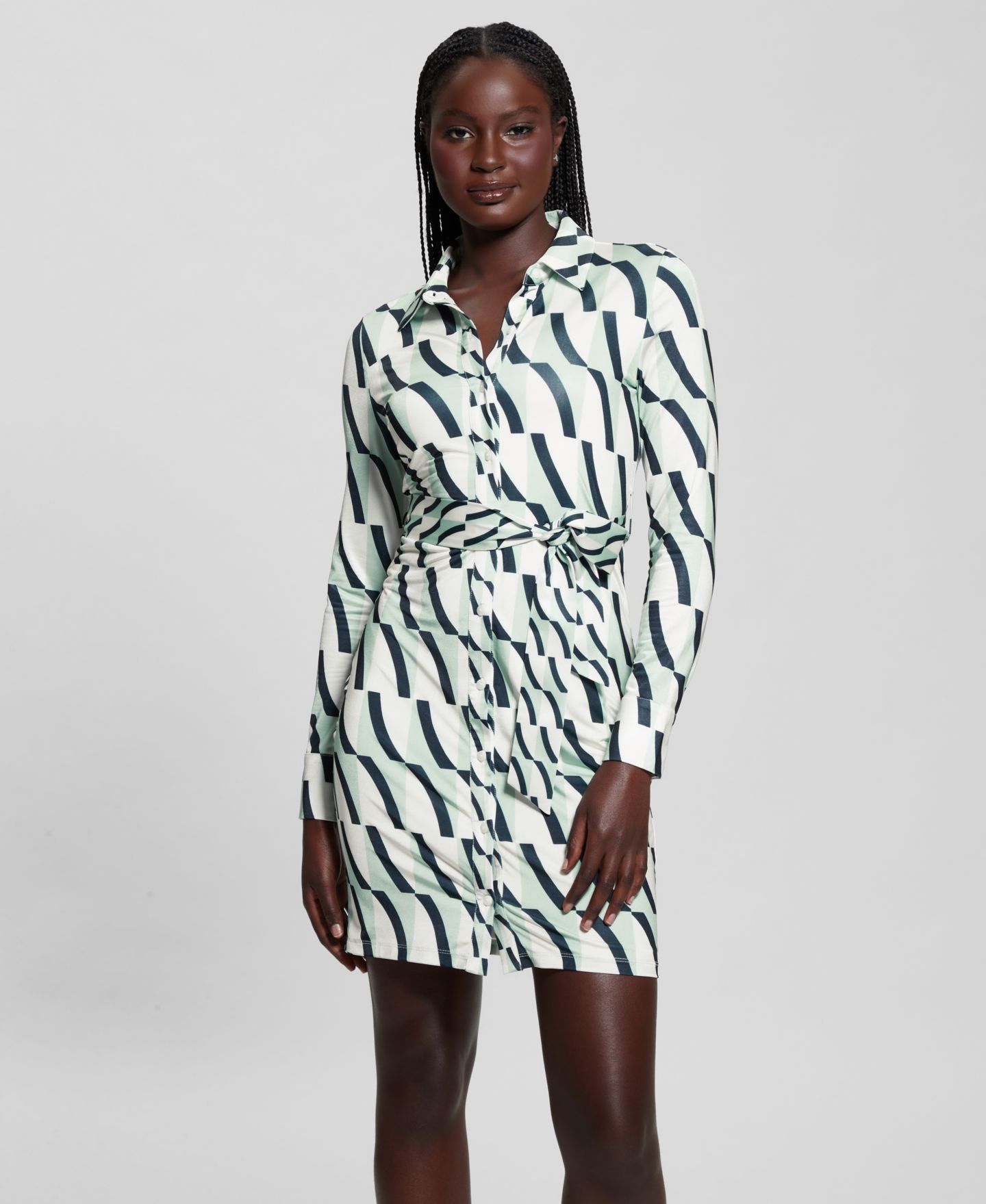 Женское платье GUESS Zora Button-Front Long-Sleeve, цвет: Молочный — фото 1