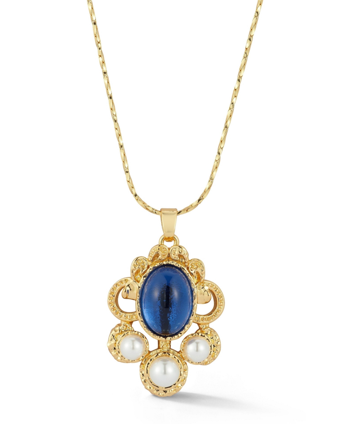 Gold Plated Vintage Crystal and Pearl Pendant Necklace - Gold