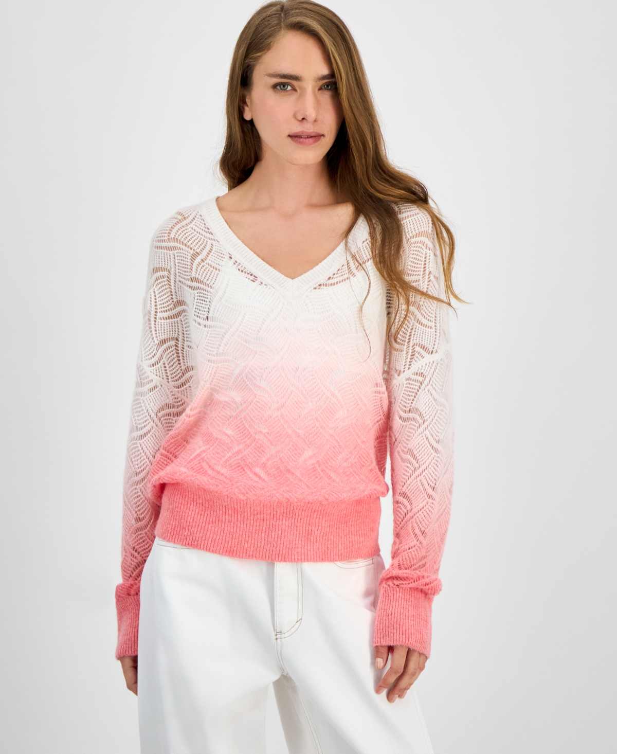 Women's Ombre Pointelle Sweater - Coral