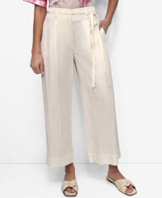 DKNY - Women's Belted High Rise Pleated Twill Pants