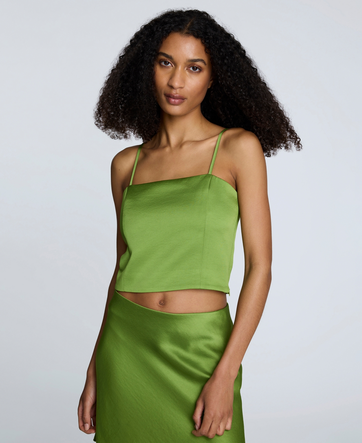 Women's Cropped Satin Bustier Top - Cactus Green