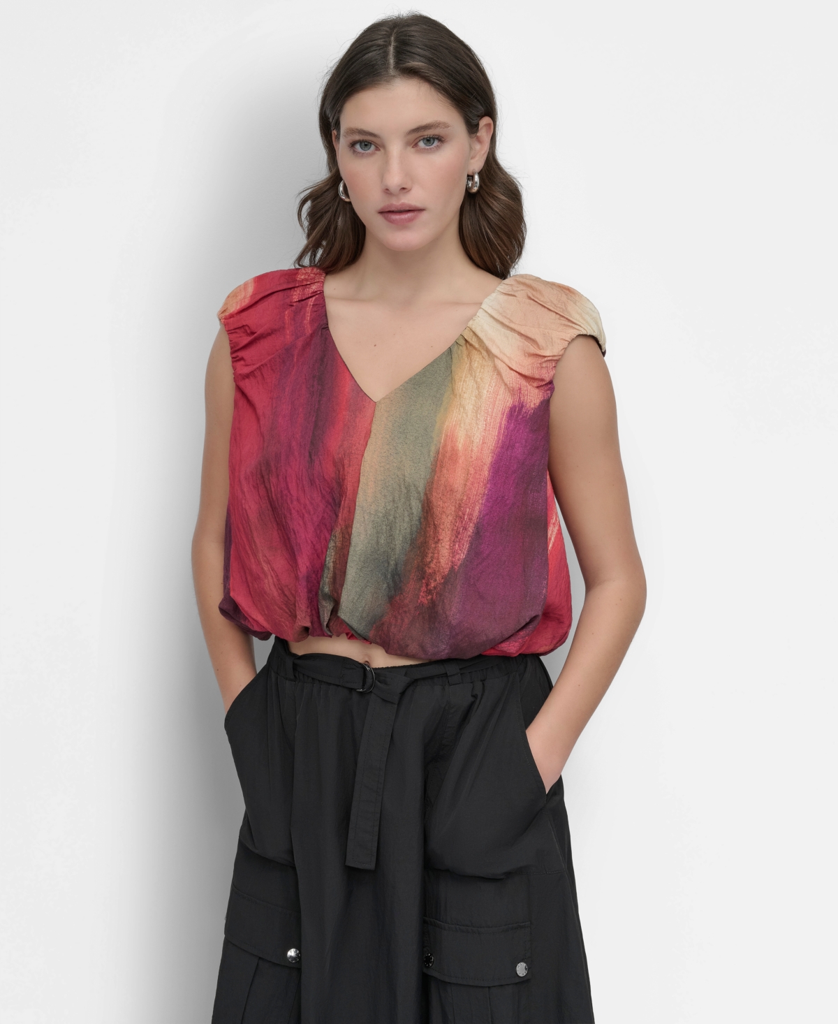 Women's Rumpled Abstract-Print Blouse - June Brush Stroke