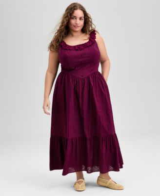 And Now This - Trendy Plus Size Cotton Ruffle-Trim Maxi Dress