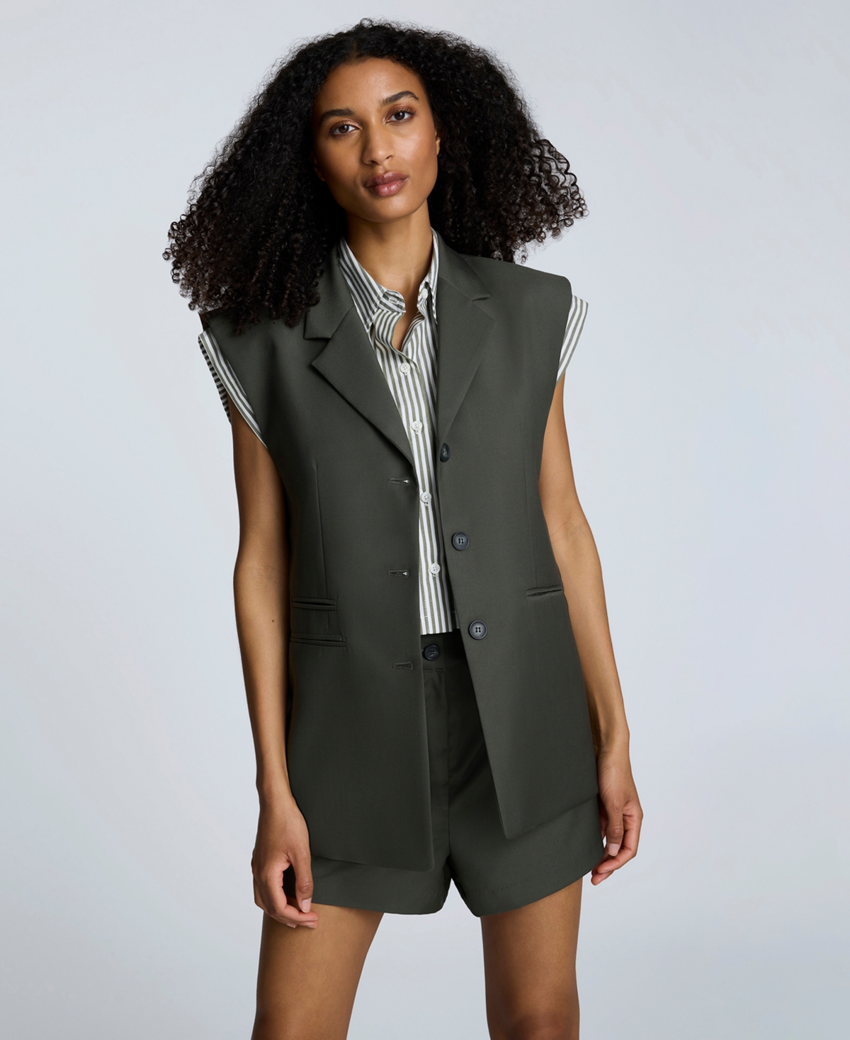 Women's Luxe Twill Sleeveless Blazer - Dark Camo Green
