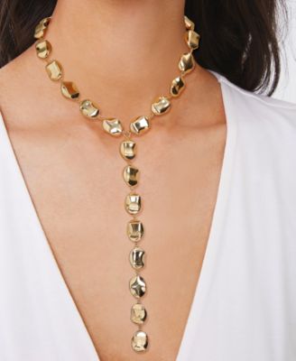 Round Stone 'Y' 14K Gold Plate Necklace