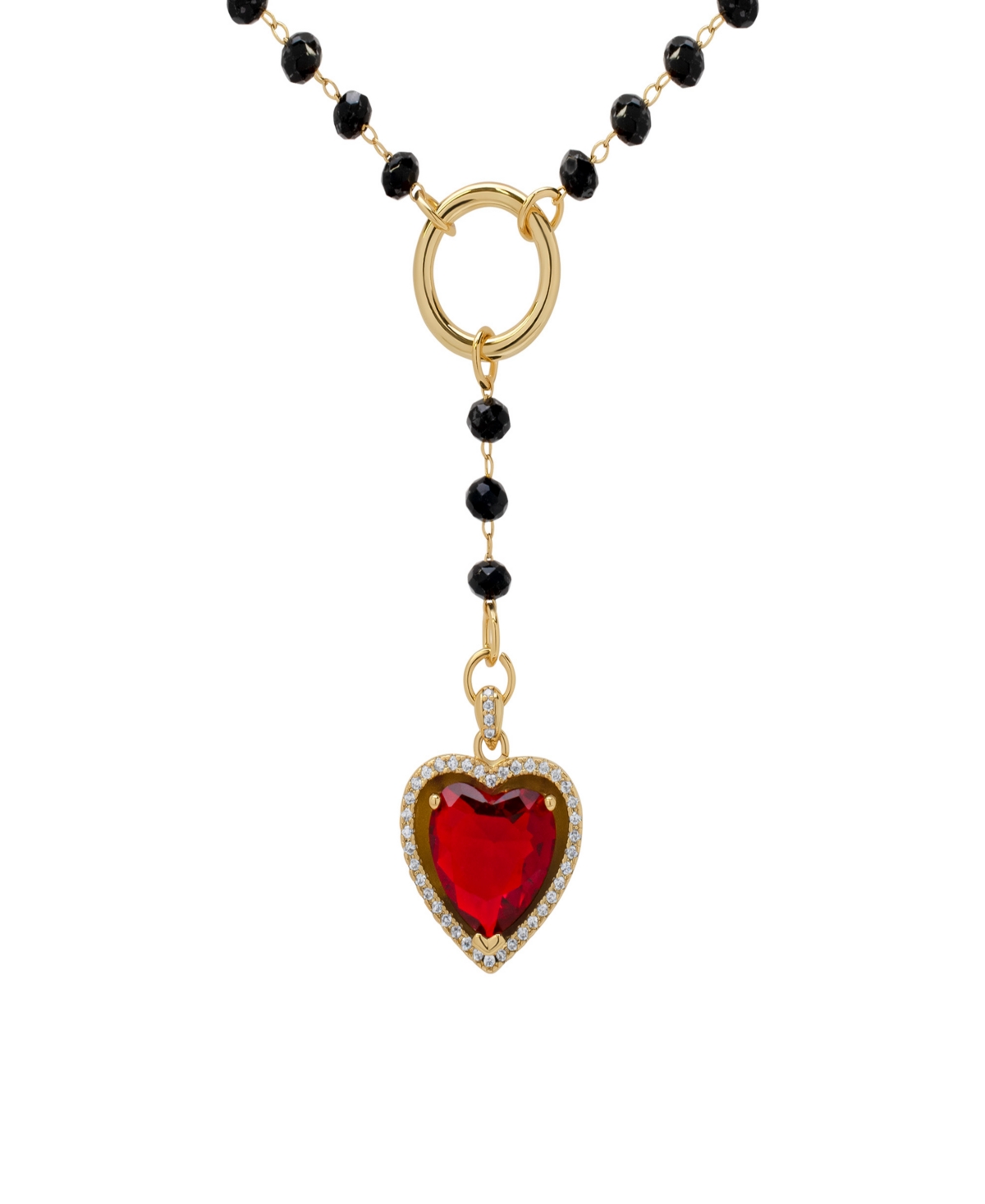 Macy's Black Bead And Red Cubic Zirconia Heart 'y' Necklace