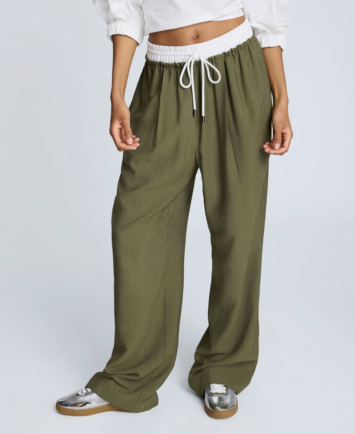Women's Pull-On Wide-Leg Drawstring Pants - Camo Green