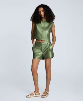 Womens Metallic Faux Leather Boxy Vest Shorts