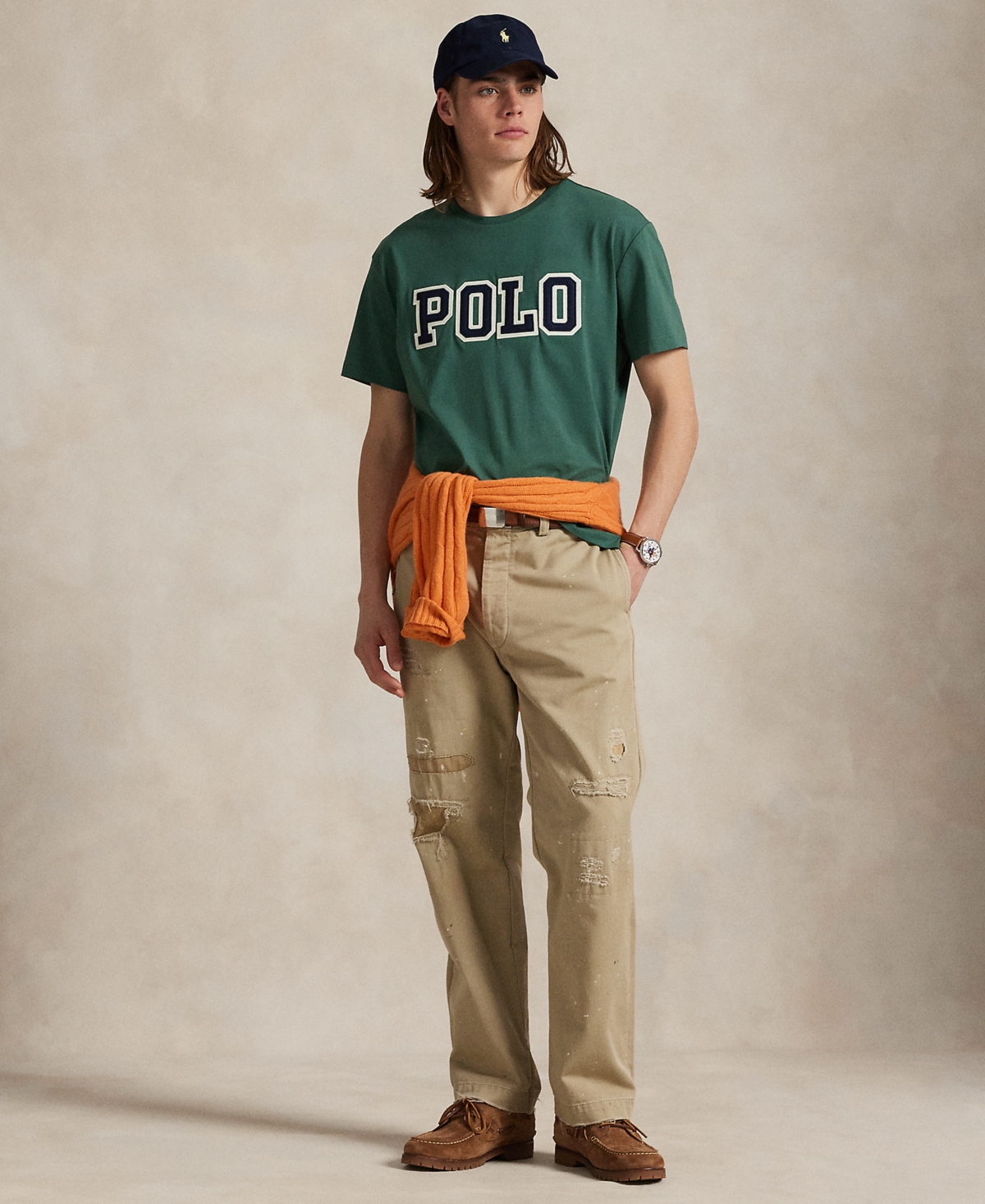 Polo Ralph Lauren Green Crewneck T-shirt With Logo Lettering On The Fornt And Pony Embroidery On The Front
