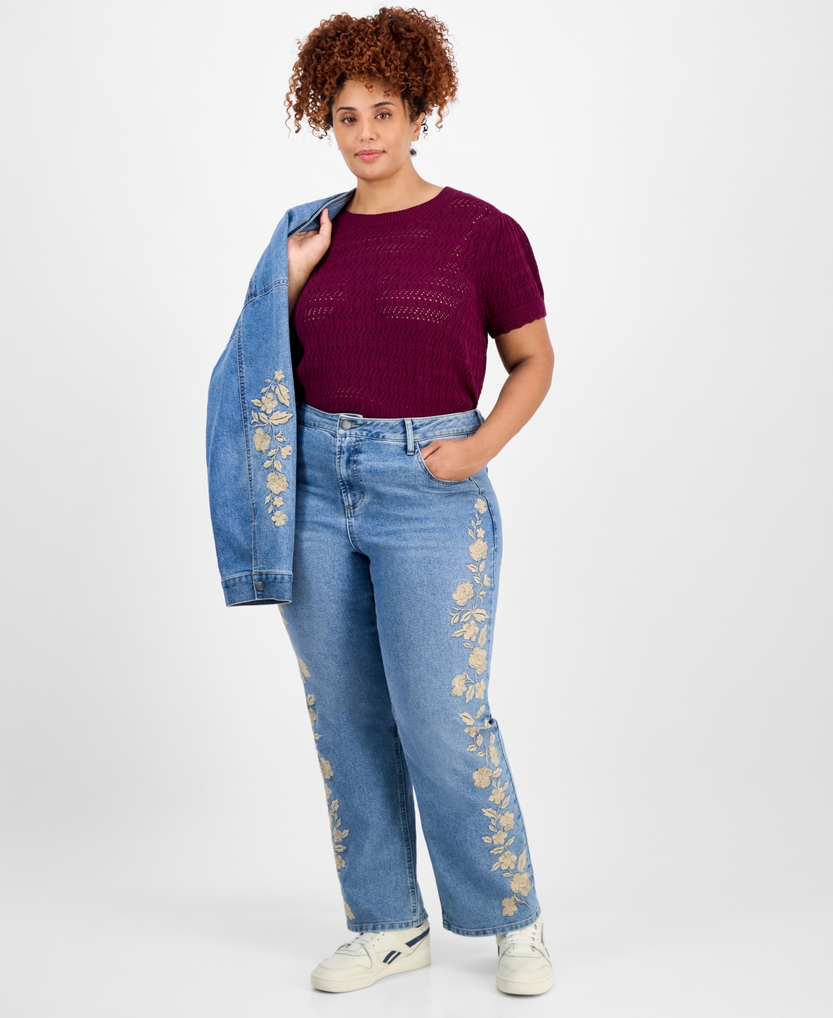 Trendy Plus Size High-Rise Embroidered Jeans, Exclusively at Macy's - Bowie
