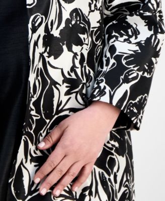 Plus Size Floral-Print Jewel-Neck Jacket Topper & Plus Size Empire Seamed Dress Set