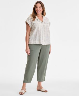 Trendy Plus Size Sleeveless Dolman Camp Shirt