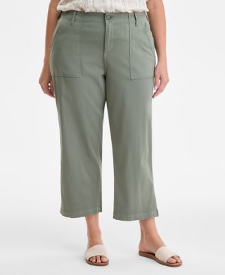 Trendy Plus Size Cargo Wide-Leg Cropped Pant