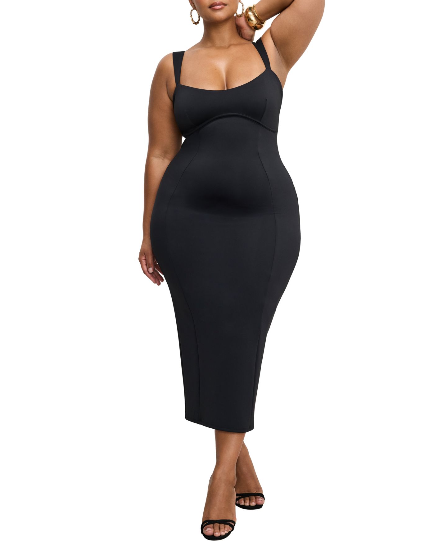 Женское платье Good American Sculpting Sweetheart Midi Dress, Regular & Plus Size, цвет: Чёрный — фото 2