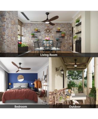 60 inch lighted ceiling fan, indoor and outdoor use, with remote control, reversible DC motor, noiseless, suitable for bedroom, living room, terrace, porch, solid wood, natural