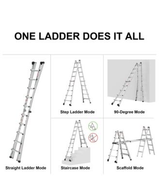 15 ft. Reach Hight Aluminum Multi-Position Ladder with Wheels, 300 lbs. Weight Rating, Step Stools